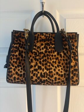 Leopard Print Harper Satchel with Black Leather Trim and Gold Hardware